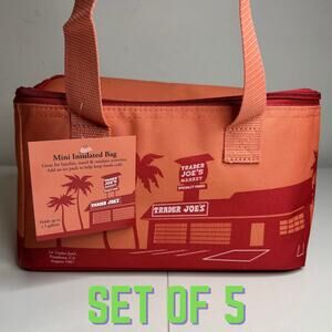 Set of 5 Trader Joe’s Mini Insulated Cooler Tote Bags Summer — Peach Orange NWT!